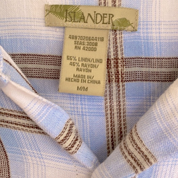 Islander Men Linen (65%) Collared Hawaiian Style Large Check Shirt - Picture 2 of 4